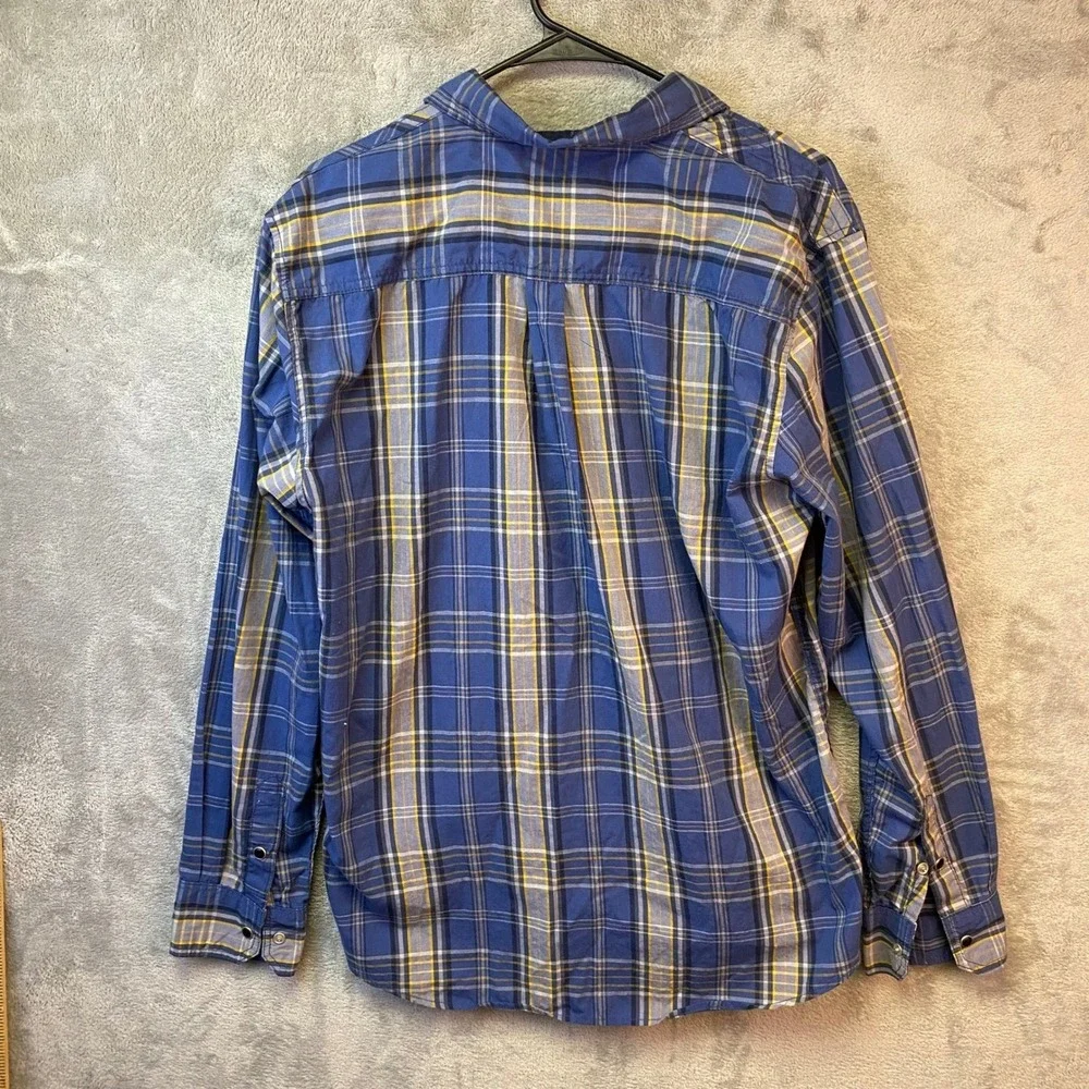 Realtree Mens Blue Plaid Long Sleeve Pearl Snap Western Shirt Medium Camo Trim
